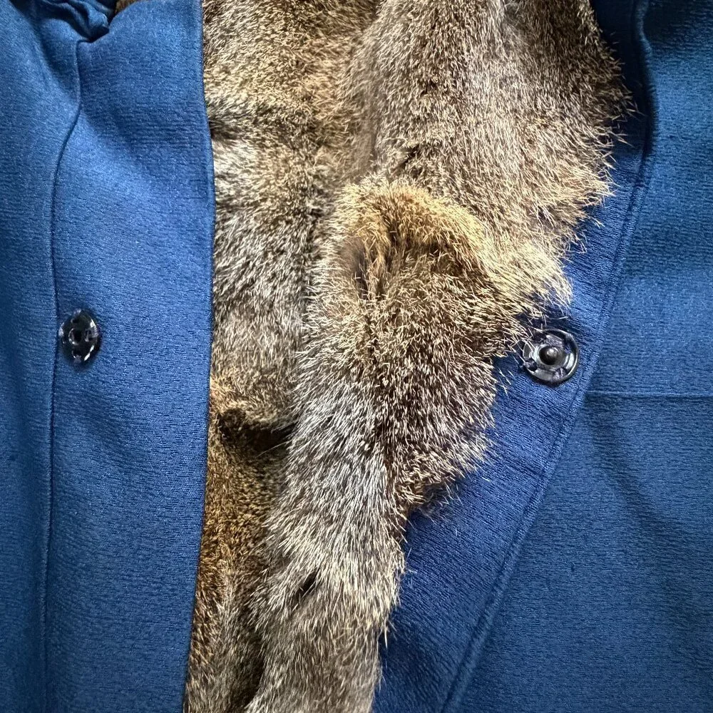 Vintage Chinese Genuine Fully Rabbit Fur Lined Chore Coat- Size 42 - 1940's VGUC